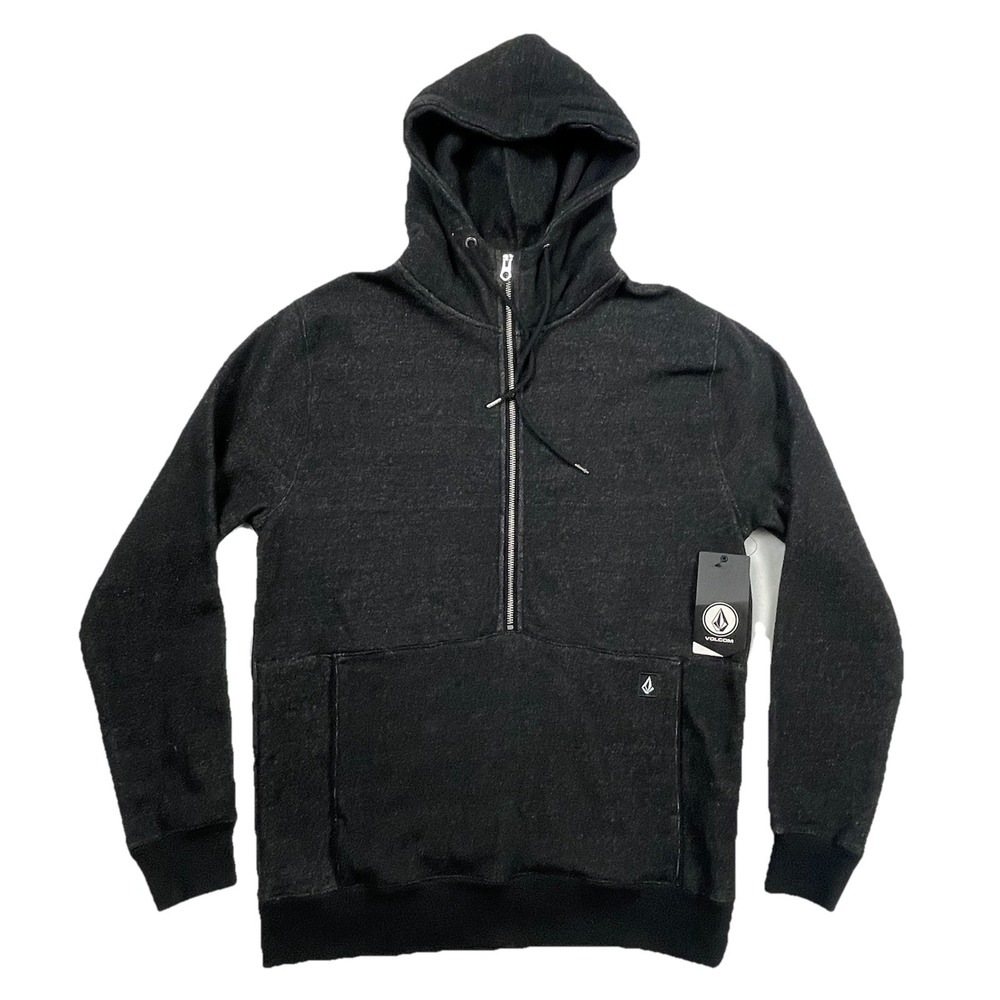NWT Volcom Drastic Stone Mens M Black 1/4 Zip High Neck Fleece Hoodie Sweatshirt